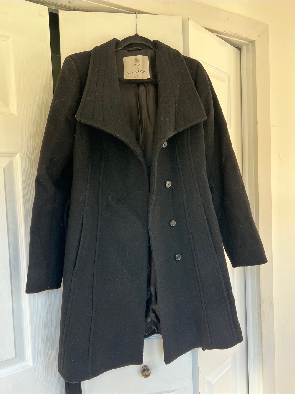 CONNOR Black Wool-Blend Pea Coat with Wide Collar